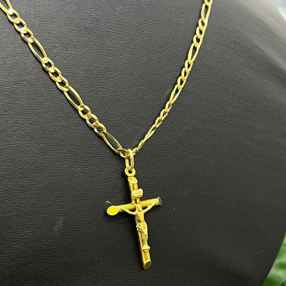 Crucifix Pendant Necklace 22" Cadena de Cruz para Hombres 14K Yellow Gold
